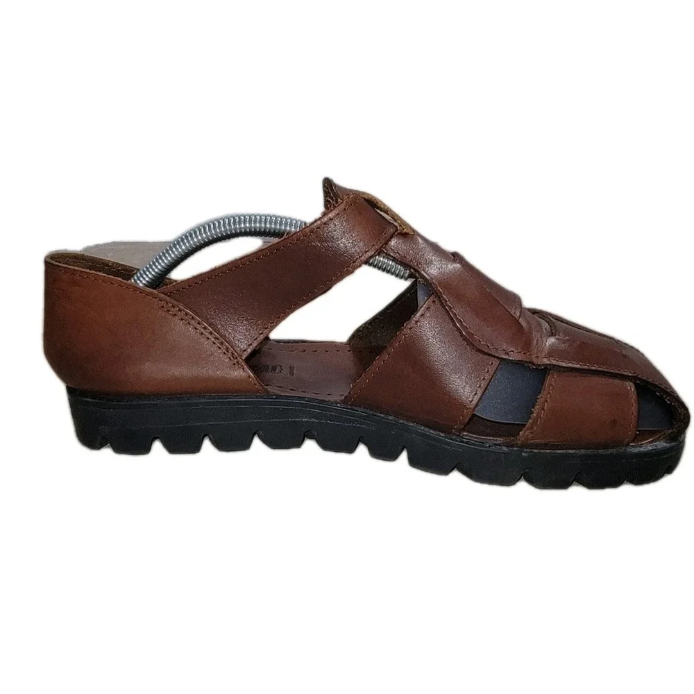 Dockers Mens Leather Fisherman Sandals 9M Brown Made In Italy Vintage Casual